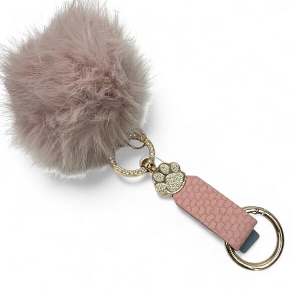 NWT Jacqueline Kent Faux Fur Fantasy Pendant Keychain Dogs Paw Print Rhinestone - Picture 2 of 5